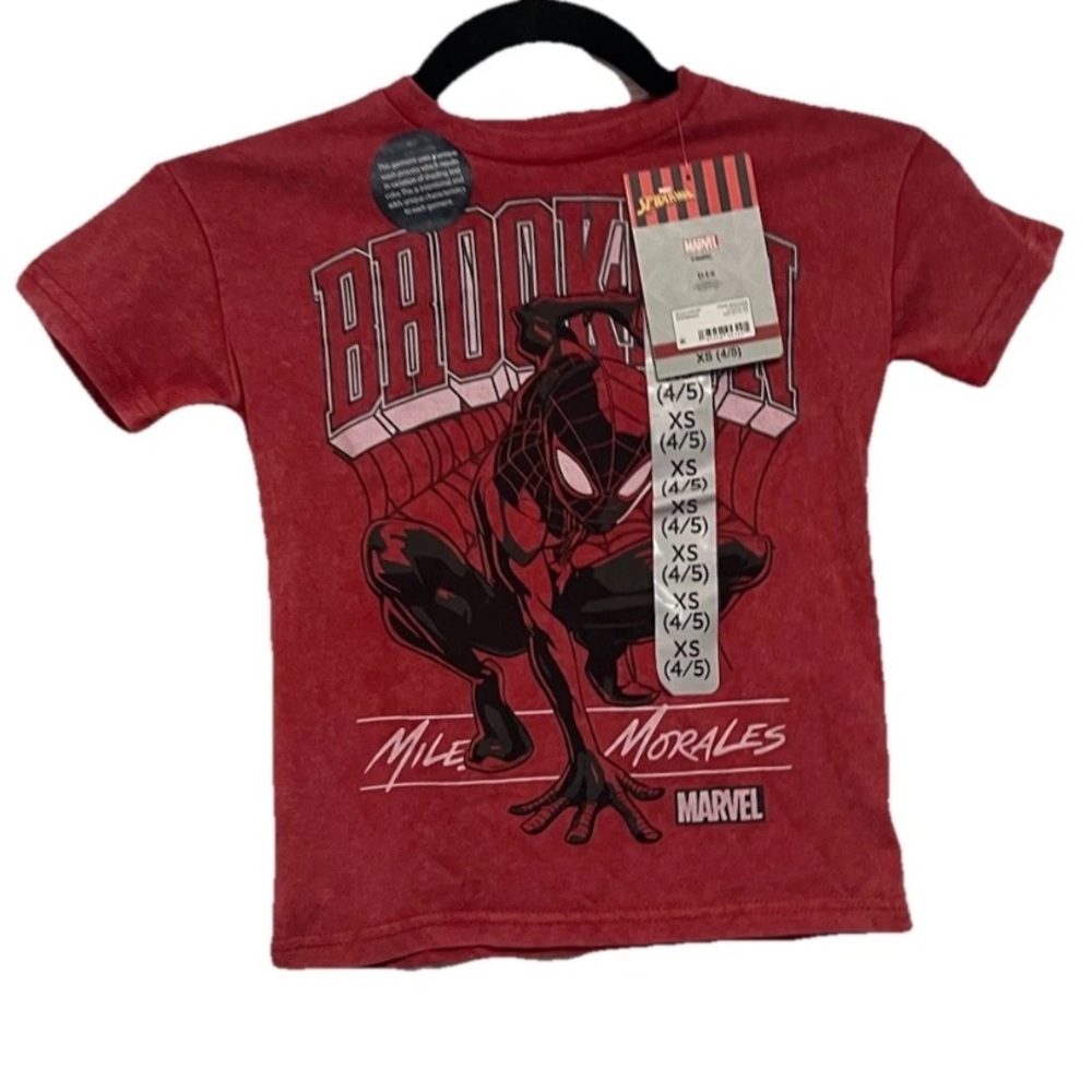 🛍️ 3/$15 Marvel Miles Morales Brooklyn Red Graphic Tee SpiderMan 4-5 XS
